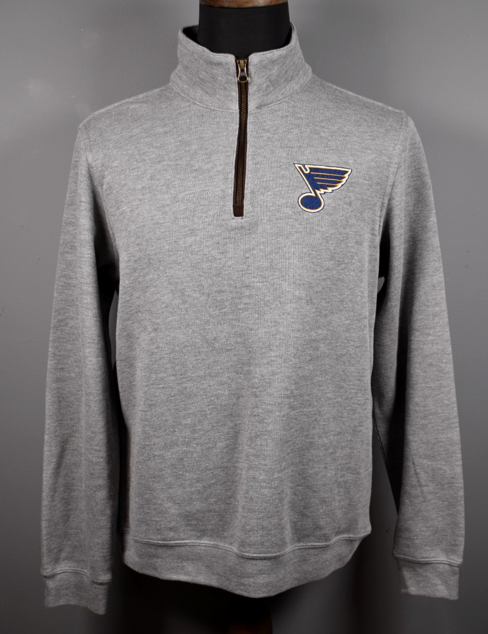 NHL Official Pullover 1/4 Zip St. Louis Blues Embroidered Logo Gray Size Med NEW